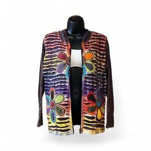 India Boutique Colorful Nepal Cut Jacket with Appliqué NWT